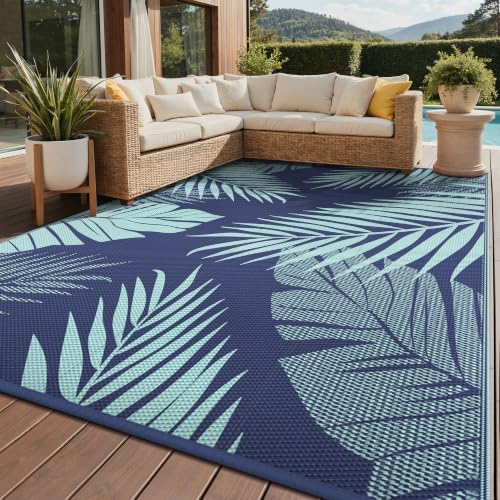 GENIMO Outdoor Rug, Waterproof Plastic Rugs for Patio, 9'x12' Navy Green by GENIMO