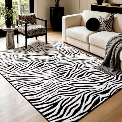 YIHOUSE 4x6 Ft Zebra Area Rugs, Abstract Modern Black and White Washable Rug, Nonslip Non-Shedding Plush Soft Carpet for Living Room Dining Room Office Playroom Home Decor by YIHOUSE