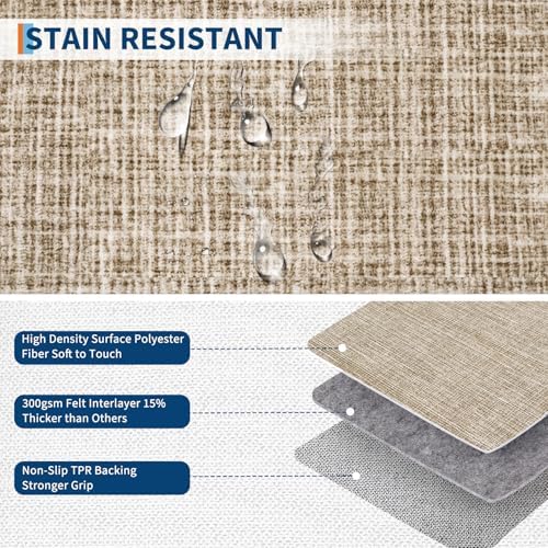 Small Area Rug 2x3 Modern Checkered Entry Rug Solid Color Scalloped Kitchen Rugs Washable Bedroom Doormat Non Slip Stain Resistant Bordered Throw Carpet for Living Room Nursery Laundry, Taupe - Image 5