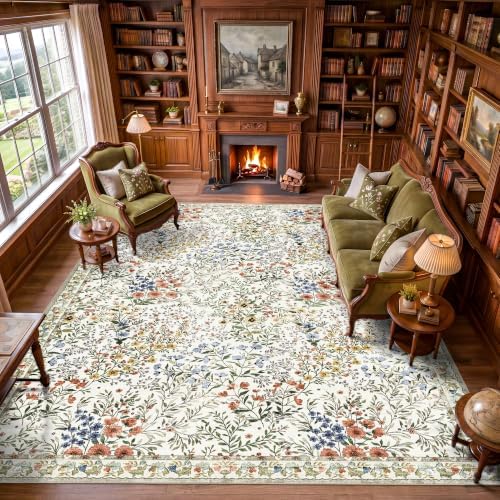 Area Rugs 10x14 Living Room: Machine Washable Rug - Soft Carpet for Bedroom - Waterproof Stain Resistant Vintage Distressed Area Rug (10'x14',Beige) by YOUFORTONG