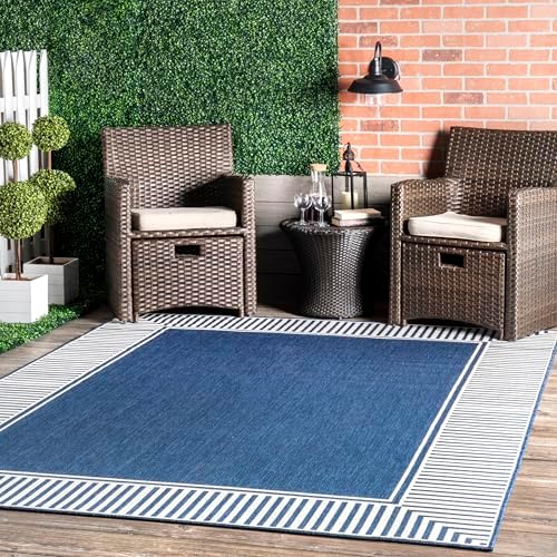nuLOOM Asha Navy Bordered Power Loomed Indoor/Outdoor Area Rug, 10' x 12' by nuLOOM