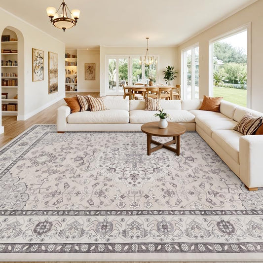 10x12 Area Rugs Living Room: Bedroom Washable Carpet Beige & Grey by Luxturiy