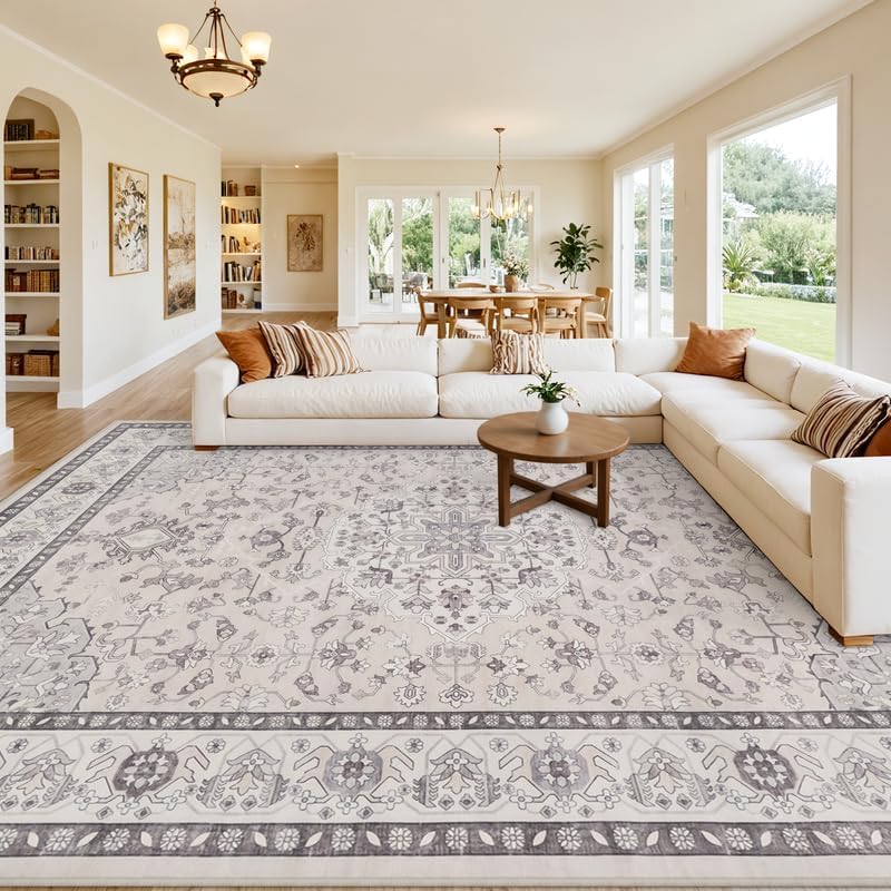 10x14 Area Rugs Living Room: Bedroom Washable Carpet Beige & Grey by Luxturiy