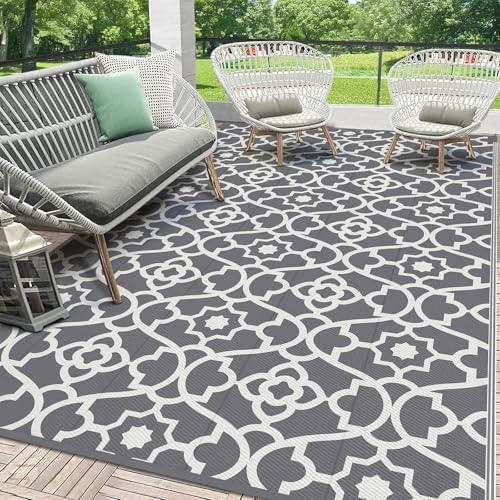 HEBE Waterproof Outdoor Rug 6'x9', Geometric Reversible Plastic Patio Rug by HEBE