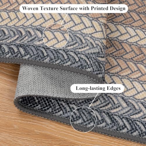 HEBE Faux Jute Kitchen Rugs Set of 3, Washable Kitchen Mats for Floor - Image 3