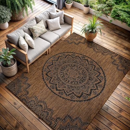 CAMILSON Outdoor Rug 8x10 Modern Area Rugs for Indoor and Outdoor Patios and Porches - Waterproof Washable Non-Shedding Easy-to-Clean Outside Carpet (8 x 10 Medallion - Gold/Black) - Image 5