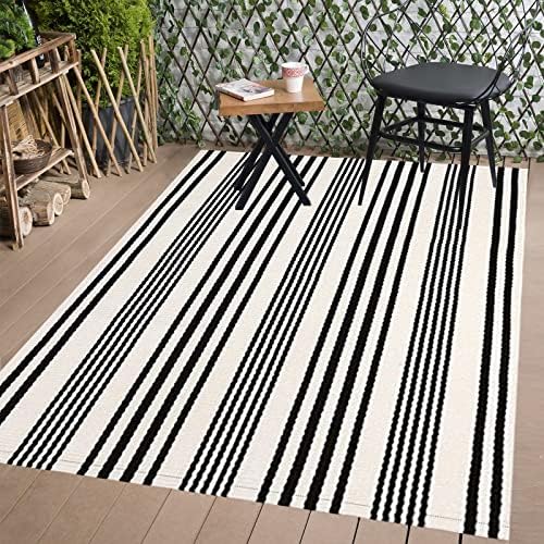 BUAGETUP Black and White Outdoor Patio Rug 4' x 6',Cotton Front Porch Rug - Image 6