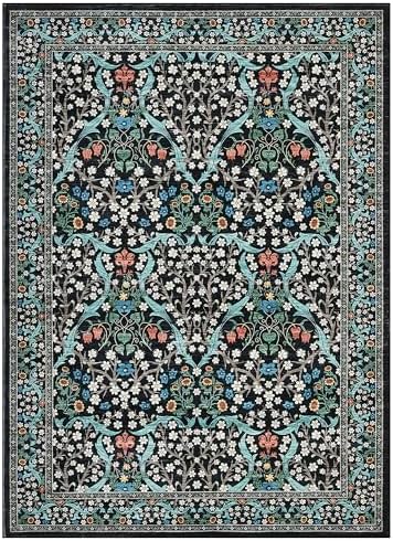 GarveeHome Washable Rug for Living Room, 9x12 Large Area Rug for Dining Room Under Table, Bedroom, Floral Soft Low Pile Non Slip Stain Resistant Carpet for Nursery, Playroom, Office, Black - Image 4