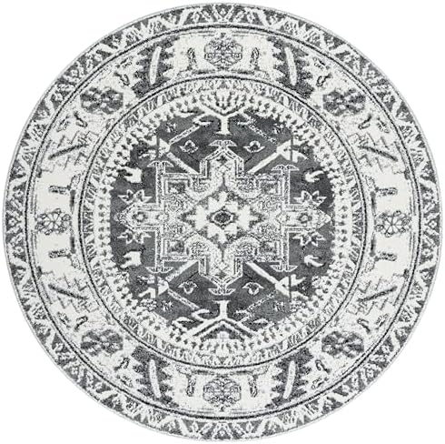SAFAVIEH Vintage Hamadan Collection Area Rug - 6'7" Round, Grey & Ivory, Traditional Persian Design, Non-Shedding & Easy to Clean, Ideal for Living Room, Bedroom, Dining Space (VTH211G) - Image 3