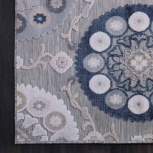 CAMILSON Runner Outdoor Rugs Oriental Retro Traditional Floral Medallion Area Rug 2x10 Non-Shedding Stain Resistant Indoor Carpet for Bathroom Hallway Kitchen Office (2 x 10 / Blue) - Image 5