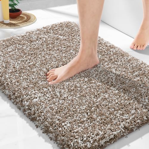 Yimobra Brown&White Bathroom Rugs Non Slip Washable 24x17, Small Bath Mat by Yimobra