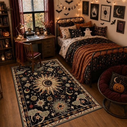 Vacuum-Friendly, 4x6 Washable Area Rug, Black Gold Beige Red by meejou