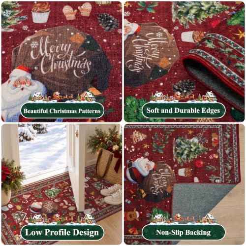 Christmas Kitchen Rugs Sets of 3: Non-Slip Washable Kitchen Mat Holiday Runner Rug for Sink,Entryway,Hallway - Soft Low Pile Carpet Runner for Housewarming(Christmas Red,2x3+2x4+2x5) - Image 4