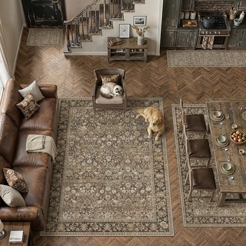 HUGEAR 3x10 Brown Vintage Floral Washable Runner Rug for Hallway - Image 4