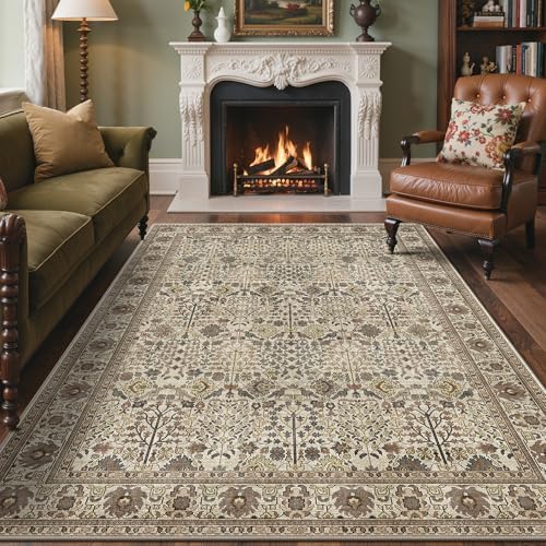 Bavni 5x7 Washable Area Rug for Living Room, Non Slip, Cream Brown by BAVNI