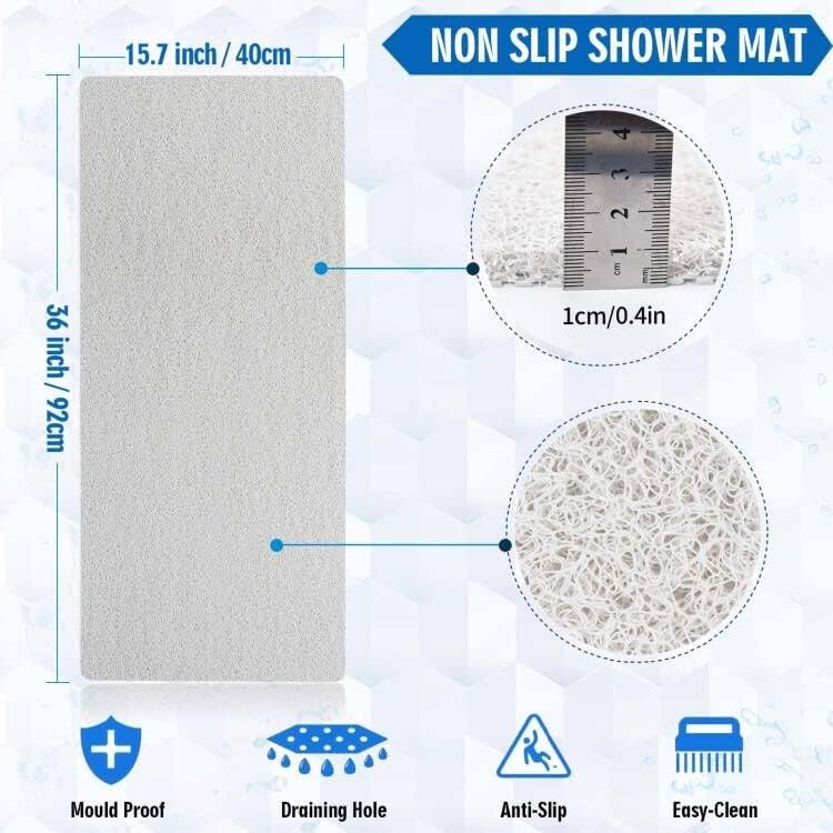godehone Shower Mats Non Slip Without Suction Cups, PVC Loofah Bathroom Mats, Loofah Mats for Shower and Bathroom, Quick Drying, 15.7× 36 Inch, White - Image 2
