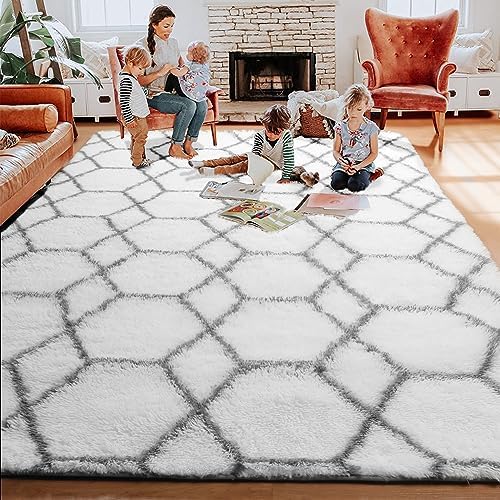ONASAR Area Rugs, 7x10, White and Grey Geometric - Image 6