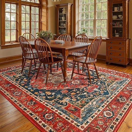 YJ.GWL Area Rugs for Living Room 8x10 Machine Washable Rugs, Non Slip Floral Vintage Rug Indoor Carpet, Stain Resistant Large Rug for Bedroom Dining Room, Orange-Red - Image 4