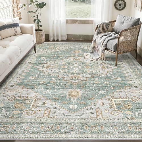 befbee Area Rugs for Living Room 4x6, Boho Non Slip Low Pile Carpet Green by Befbee