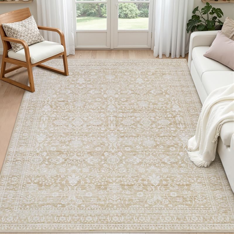 5x7 Area Rugs Living Room: Bedroom Washable Carpet Natural Beige by Luxturiy