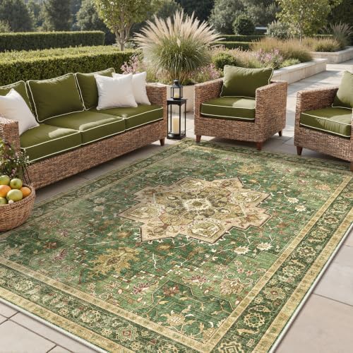 GENIMO Indoor Outdoor Rug, Washable for Patio and Deck, Forest Green, 8x10 by GENIMO