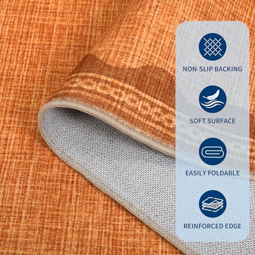 GarveeHome Scalloped Orange Washable Rugs 8x10 Rug for Living Room Solid Modern Minimalism Soft Low-Pile Carpet for Bedroom Dining Nursery Non Slip TPE Backing - Image 6