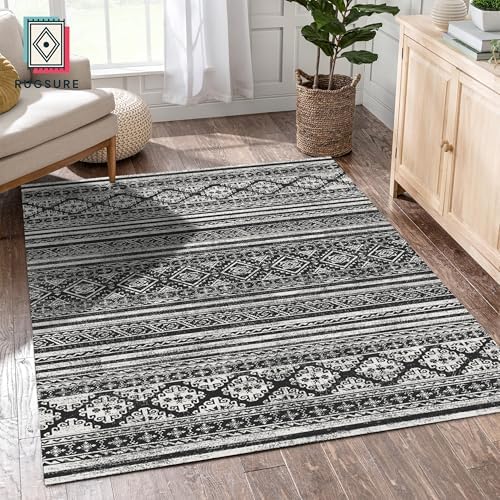 RUGSURE Washable Area Rugs 9' x 12' - 1/6 Thick - Moroccan-Inspired -Stain & Water Resistant Non-Slip - Resistant Rug for Living Room, Bedroom, Nursery, Pet & Child Friendly (Black) - Image 4