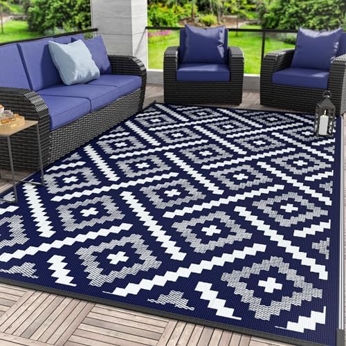 GENIMO Outdoor Rug, Waterproof Plastic Rugs for Patio, 6'x9' Navy Blue by GENIMO