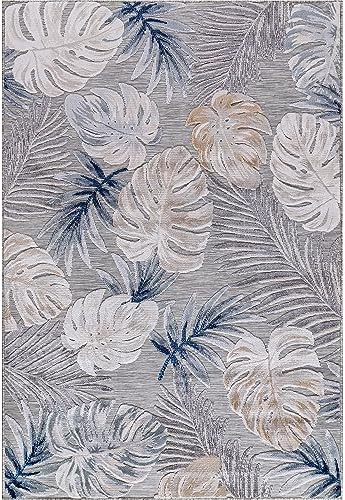 CAMILSON Indoor Outdoor Rug, Blue 6’x9’ Leaf Tropical Botanical Area Rugs for Indoor and Outdoor patios, Easy-Cleaning Non-Shedding Living Room, Garden and Kitchen Washable Outside Carpet (6x9) - Image 3