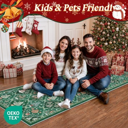 Christmas 3x8 Washable Kitchen Runner Rug, Green Non Slip Low Pile Rug - Image 7