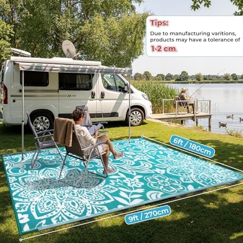 Findosom Waterproof Outdoor Rug 6' x 9' - Reversible Mandala Outdoor Plastic Straw Rug, Durable Foldable Patio Rug for RV, Deck, Balcony, Backyard, Picnic, Porch, Camping, Beach, Blue - Image 2