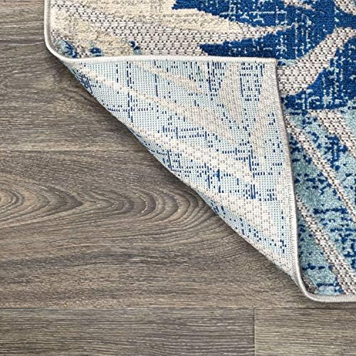 JONATHAN Y Tropics Palm Leaves Indoor Outdoor Round Area Rug 6 Ft Gray/Blue - Image 6