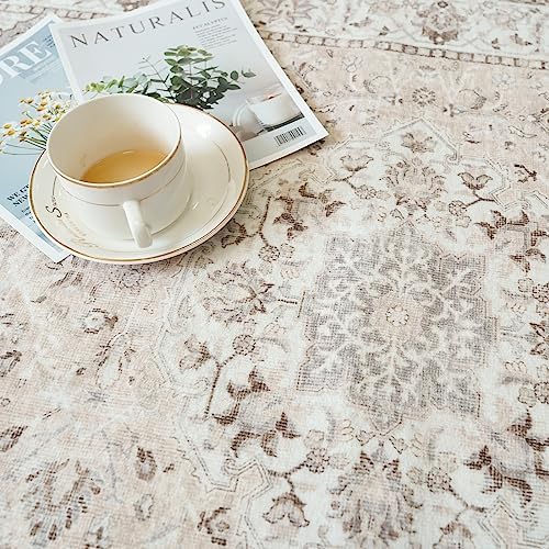 Hallway Washable Runner Rug - 2'6x14 Kitchen Rugs Entryway Rug Runner Vintage Soft Floor Mat Non Slip Indoor Farmhouse Carpet for Bathroom Living Room Bedroom (2'6''x14', Beige) - Image 5