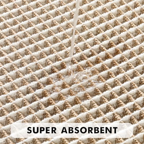 MIULEE Set of 2 Waffle Bathroom Rugs Brown&White Bath Mat 17"x24"+20"x32" - Image 3