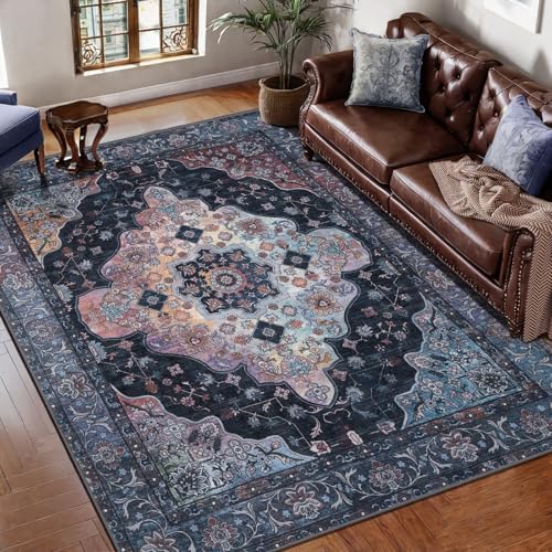 Tangsoo 5x7 Washable Area Rugs for Living Room, Vintage Indoor Non Slip Rug - Image 2