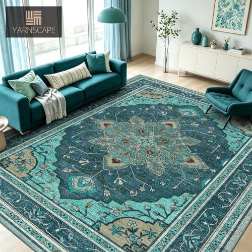 YARNSCAPE 8' x 10' Machine Washable Area Rug, Non-Slip Low-Pile Carpet - Image 4