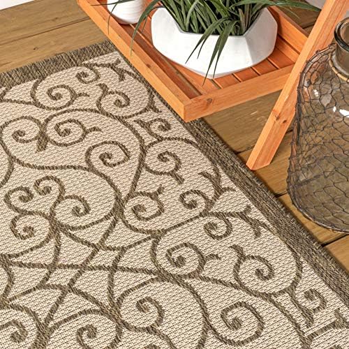 JONATHAN Y Vintage Filigree Indoor Outdoor Round Area Rug 5 Ft Beige/Brown, Madrid Textured Weave for Backyard, Patio, Porch, Easy-Cleaning, High Traffic, Pet-Friendly, Non-Shedding (SMB107B-5R) - Image 3