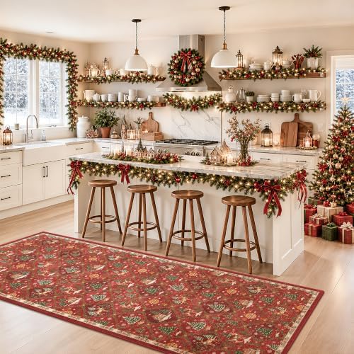 Christmas 3x8 Washable Kitchen Runner Rug, Red Non Slip Low Pile Rug - Image 3