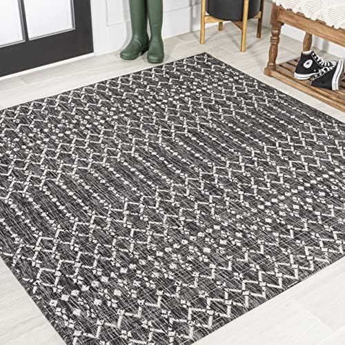 JONATHAN Y Moroccan Geometric Indoor Outdoor Square Area Rug 4X4 Black/Gray, Ourika Textured Weave for Backyard, Patio, Porch, Easy-Cleaning, High Traffic, Pet-Friendly, Non-Shedding (SMB108F-4SQ) by JONATHANY