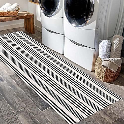 Black and White Striped Runner Rug 2x6ft,Washable Outdoor Entryway Rug - Image 3