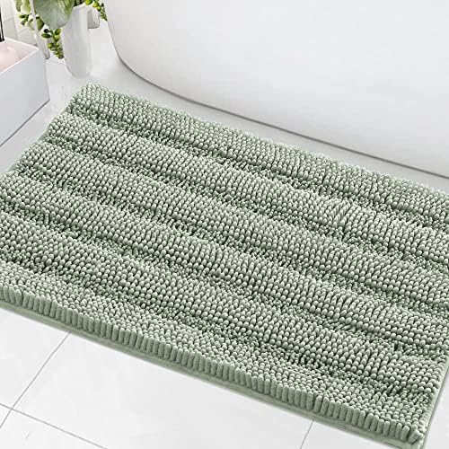 H.VERSAILTEX Bath Mats for Bathroom Non Slip Extra Thick Chenille Striped Bath Rug 24" x 36" Absorbent Non Skid Fluffy Soft Shaggy Rugs Washable Dry Fast Plush Mats for Indoor, Bath Room, Tub - Sage by HVERSAILTEX