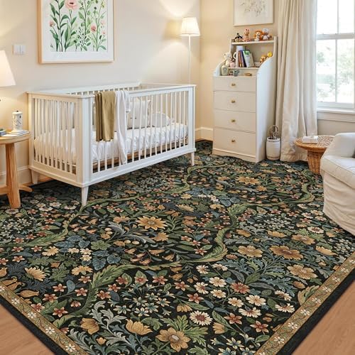Floral Area Rug 5x8 Washable Botanical Carpet for Living Room - Image 3
