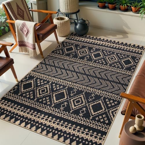 Lahome Boho Western Balcony Rug, Black 3x5 Washable Entryway Rug - Image 2