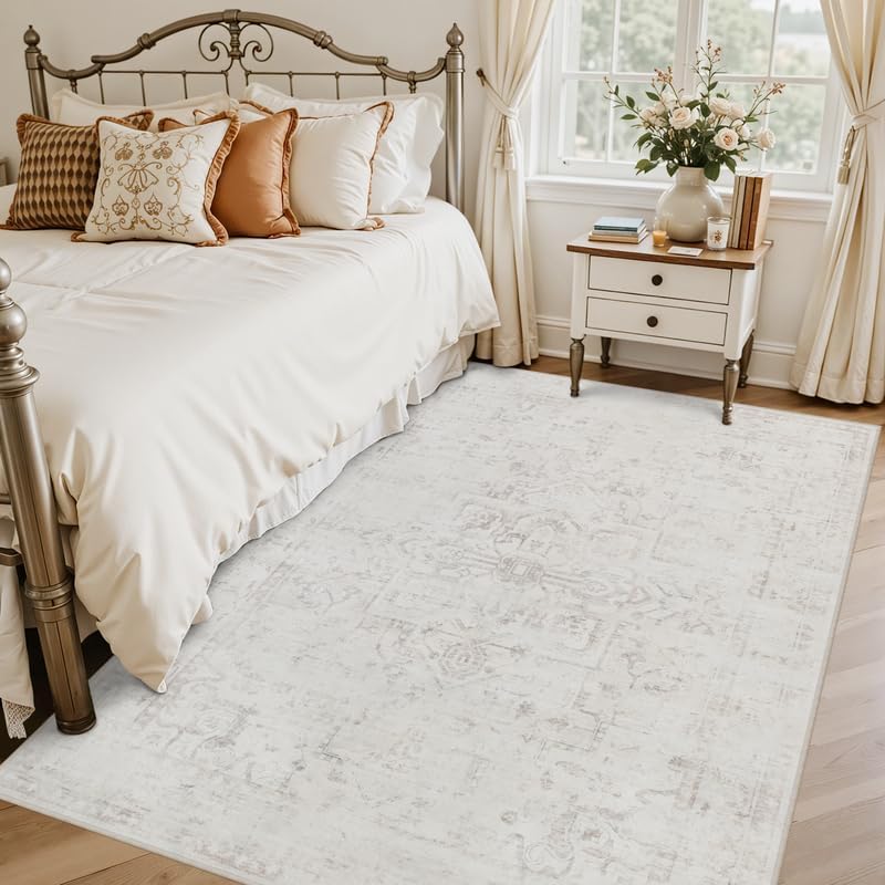 8x8 Area Rugs Living Room: Bedroom Washable Carpet Neutral Cream - Image 2
