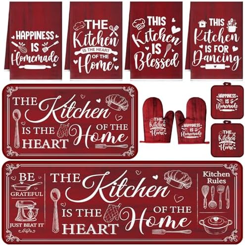 Fourluoo 10 Pcs Red Kitchen Decor and Accessories Set by Fourluoo