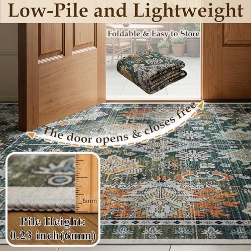 Ruaruarug Washable Area Rug 8×10 for Living Room, Ultra Soft, Dark Green - Image 3