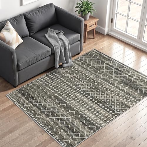 Miukiki 4x6 Washable Area Rug Non Slip Rug for Living Room Black by Miukiki