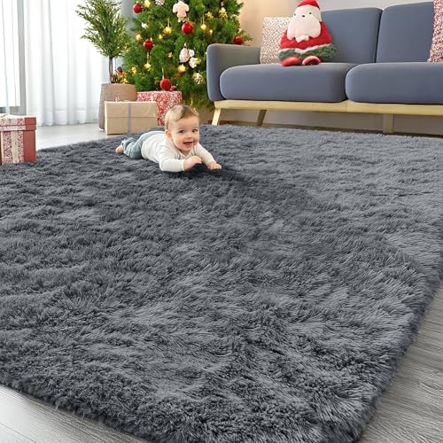 OLANLY 10x10 Machine Washable Large Area Rugs for Living Room, Bedroom, Soft Fluffy Shaggy Bedside Rug, Indoor Floor Carpet for Kids Girls and Boys, Dorms, Nursery, Home Decor Aesthetic, Grey by OLANLY