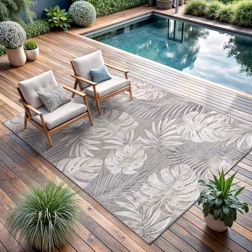 CAMILSON Indoor Outdoor Rug, Beige 6’x9’ Leaf Tropical Botanical Area Rugs for Indoor and Outdoor patios, Easy-Cleaning Non-Shedding Living Room, Garden and Kitchen Washable Outside Carpet (6x9) - Image 6