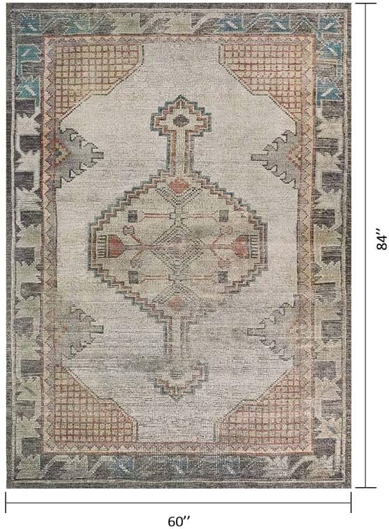Vintage Mesa Totem 5x7 ft Grey Terracotta Area Rug for Living Room Dining - Image 2